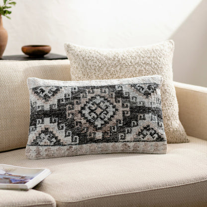 Alyssa Pillow - 479853 by Surya in black, white, light slate, medium brown. Made from front: 100% polyester, back: 100% cotton in a modern style.