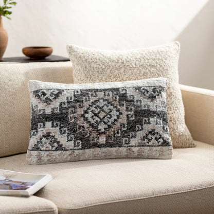 Alyssa Pillow - 479853 by Surya in light grey, pale slate, ink, metallic - silver, slate blue. Made from front: 100% polyester, back: 100% cotton in a modern style.