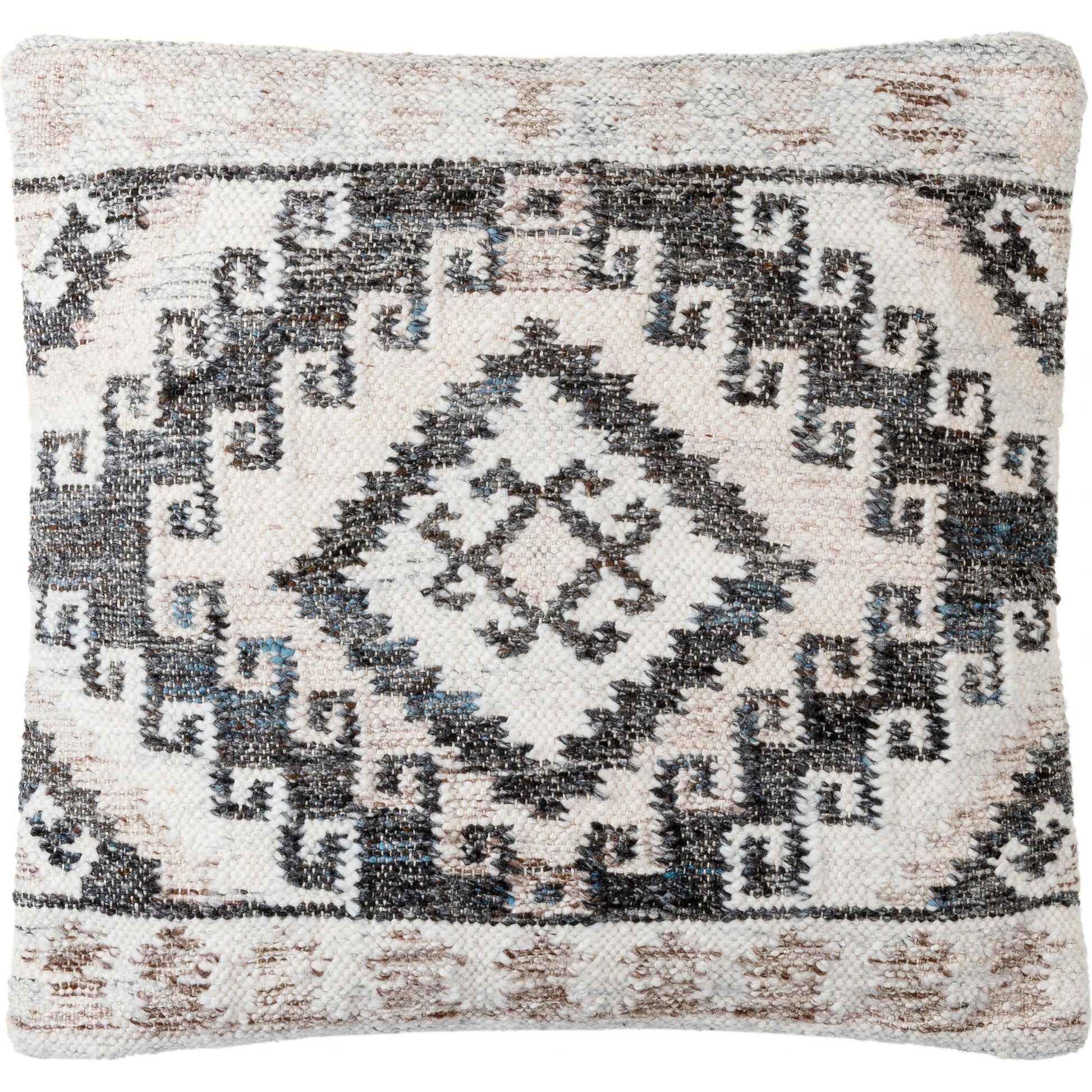 Alyssa Pillow - 479853 by Surya in light grey, pale slate, ink, metallic - silver, slate blue. Made from front: 100% polyester, back: 100% cotton in a modern style.