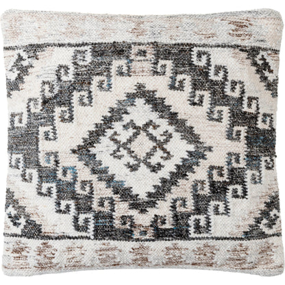 Alyssa Pillow - 479853 by Surya in light grey, pale slate, ink, metallic - silver, slate blue. Made from front: 100% polyester, back: 100% cotton in a modern style.