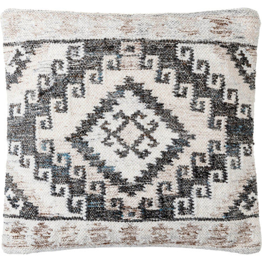 Alyssa Pillow - 479853 by Surya in light grey, pale slate, ink, metallic - silver, slate blue. Made from front: 100% polyester, back: 100% cotton in a modern style.