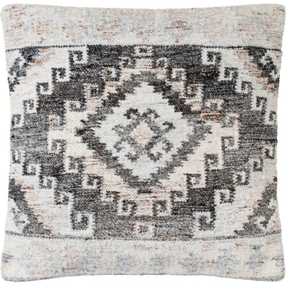 Alyssa Pillow - 479853 by Surya in light grey, pale slate, ink, metallic - silver, slate blue. Made from front: 100% polyester, back: 100% cotton in a modern style.