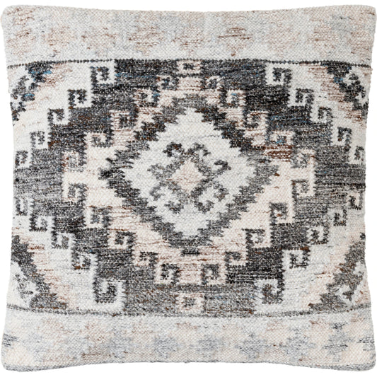 Alyssa Pillow - 479853 by Surya in light grey, pale slate, ink, metallic - silver, slate blue. Made from front: 100% polyester, back: 100% cotton in a modern style.