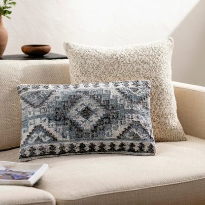 Alyssa Pillow - 479865 by Surya in gray, slate, dark brown, ivory, blue. Made from front: 100% polyester, back: 100% cotton in a modern style.