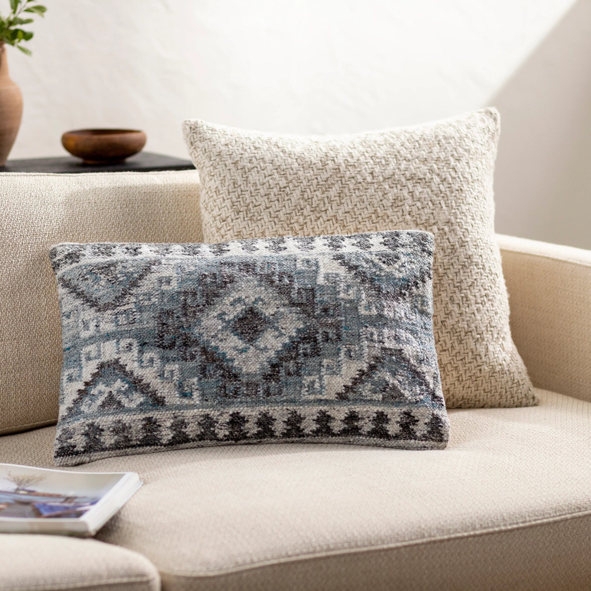 Alyssa Pillow - 479865 by Surya in pewter, grey, sterling grey, slate, light silver. Made from front: 100% polyester, back: 100% cotton in a modern style.