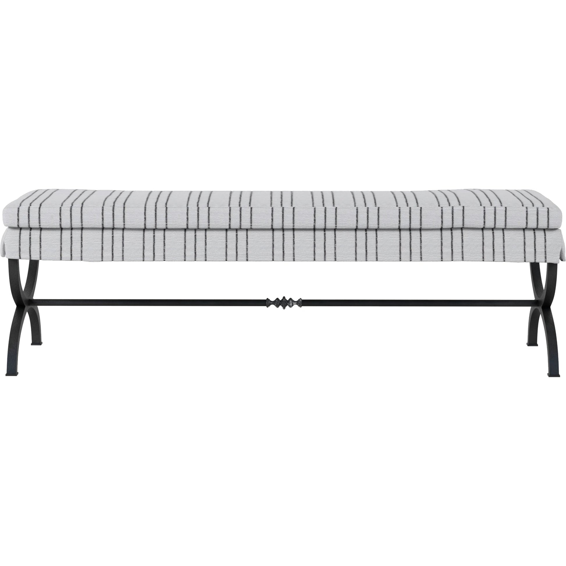 Alcove Bed Bench by A.R.T. Furniture in beige and sidecar graphite, burnished brass. Made from parrawood solids, iron, fabric, foam in a modern style.