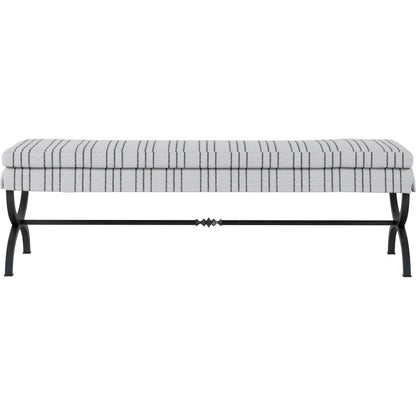 Alcove Bed Bench by A.R.T. Furniture in beige and sidecar graphite, burnished brass. Made from parrawood solids, iron, fabric, foam in a modern style.
