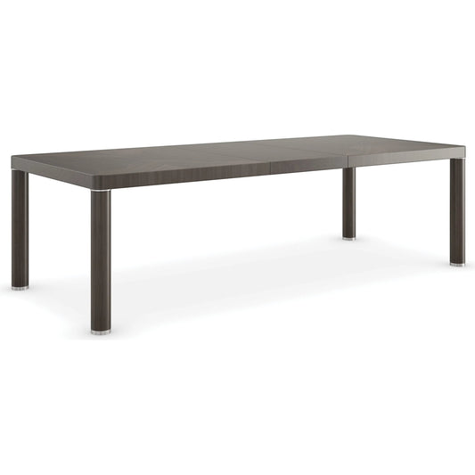 Mirror Image Dining Table by Caracole in silver and otter, walrus, polished silver. Made from asian hardwood, dyed eucalyptus, dyed tupelo in a unique style.