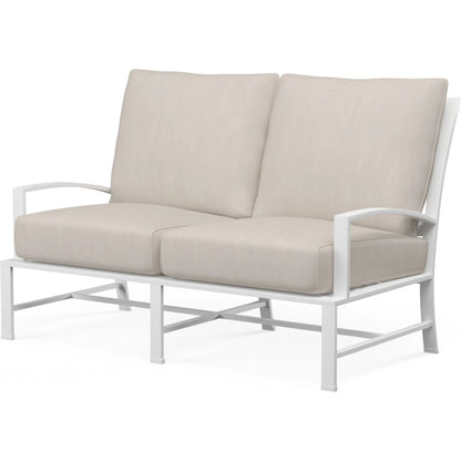 Bristol Outdoor Loveseat in Canvas Flax w/ Self Welt by Sunset West in white. Made from aluminum in a modern style.