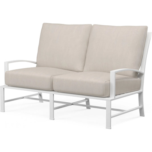 Bristol Outdoor Loveseat in Canvas Flax w/ Self Welt by Sunset West in white. Made from aluminum in a modern style.