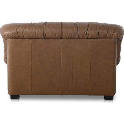 Halston Lounge Chair by Moe's Home Collection in brown. Made from 100% top grain leather, foam, fibre, feather seat, back with spring suspension, solid pine, plywood frame, rubber wood legs with plastic support leg in a t