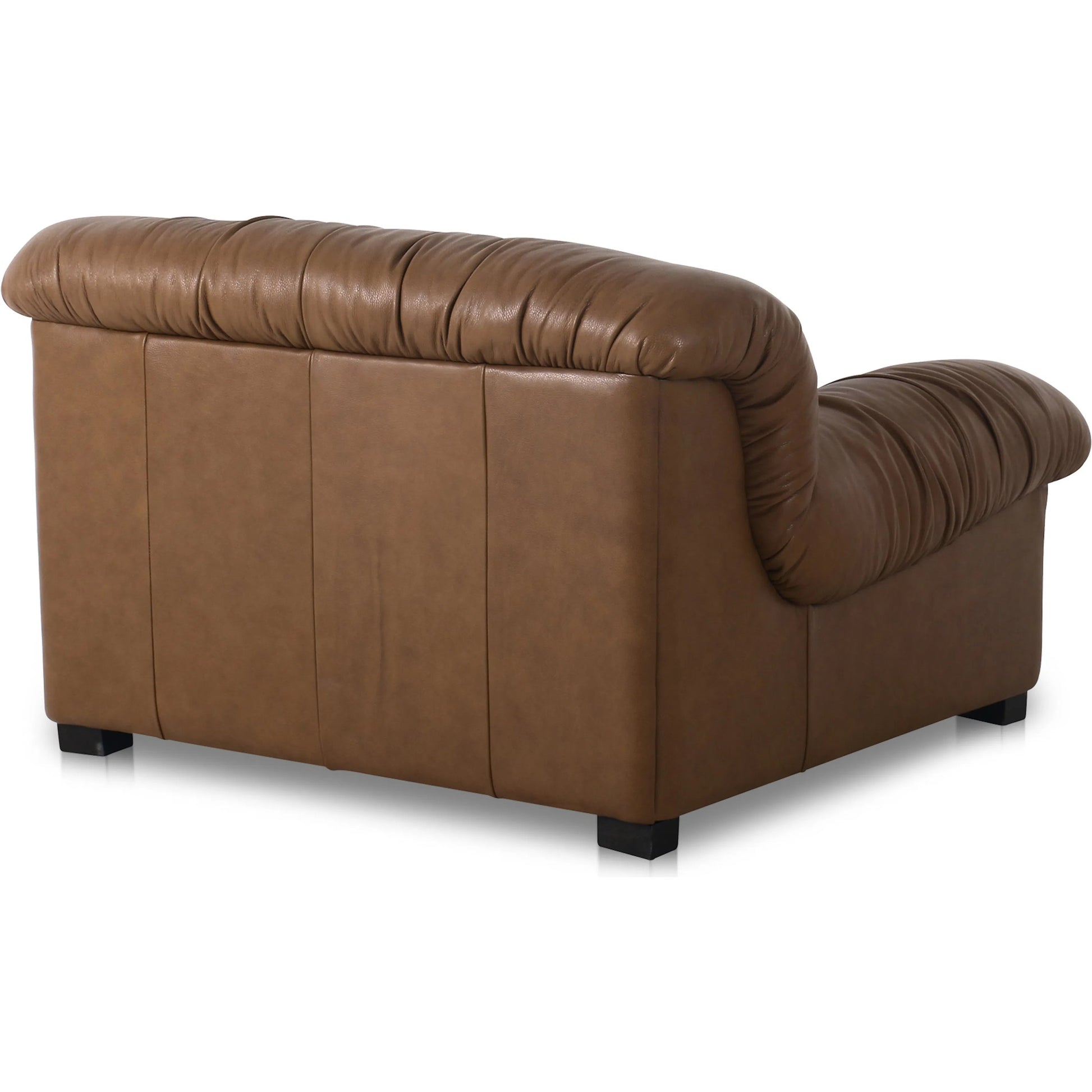 Halston Lounge Chair by Moe's Home Collection in brown. Made from 100% top grain leather, foam, fibre, feather seat, back with spring suspension, solid pine, plywood frame, rubber wood legs with plastic support leg in a t