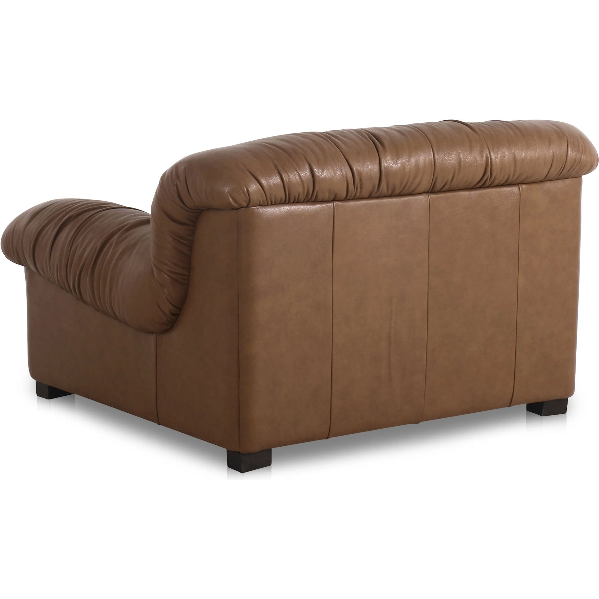 Halston Lounge Chair by Moe's Home Collection in brown. Made from 100% top grain leather, foam, fibre, feather seat, back with spring suspension, solid pine, plywood frame, rubber wood legs with plastic support leg in a t