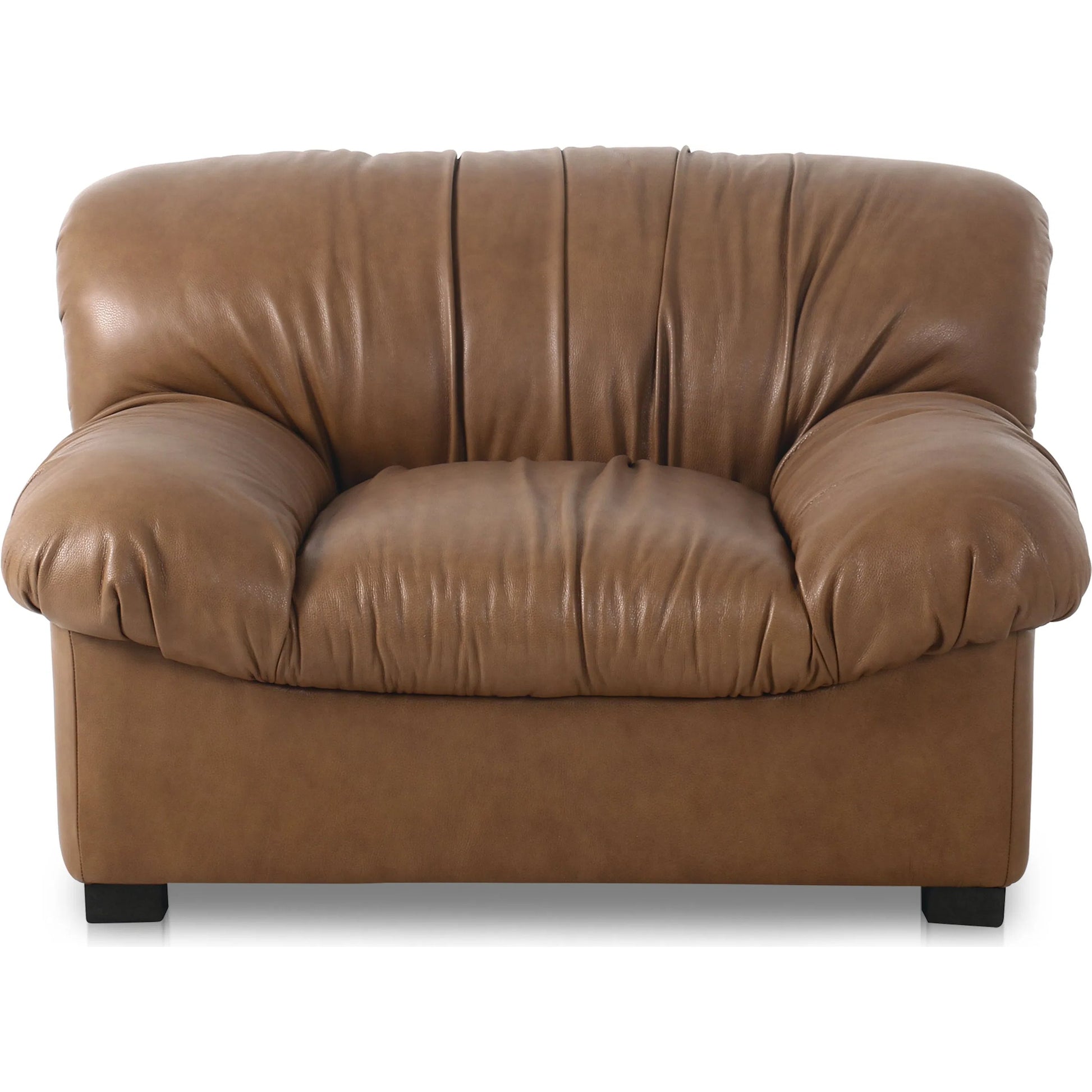 Halston Lounge Chair by Moe's Home Collection in brown. Made from 100% top grain leather, foam, fibre, feather seat, back with spring suspension, solid pine, plywood frame, rubber wood legs with plastic support leg in a tran
