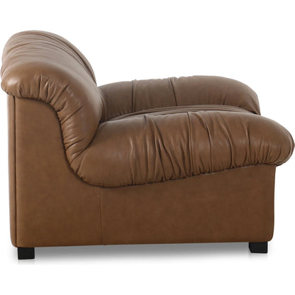 Halston Lounge Chair by Moe's Home Collection in brown. Made from 100% top grain leather, foam, fibre, feather seat, back with spring suspension, solid pine, plywood frame, rubber wood legs with plastic support leg in a t