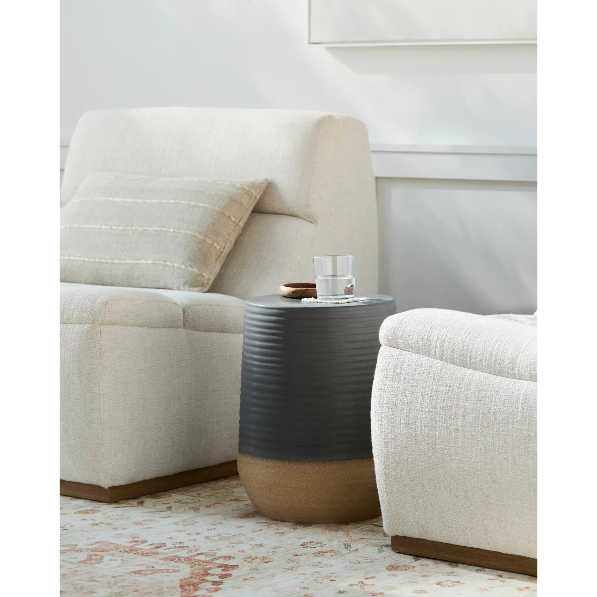 Terraza End Table - 538706 by Surya in top: gray, khaki, base: gray and glazedglazed. Made from ceramic in a modern style.