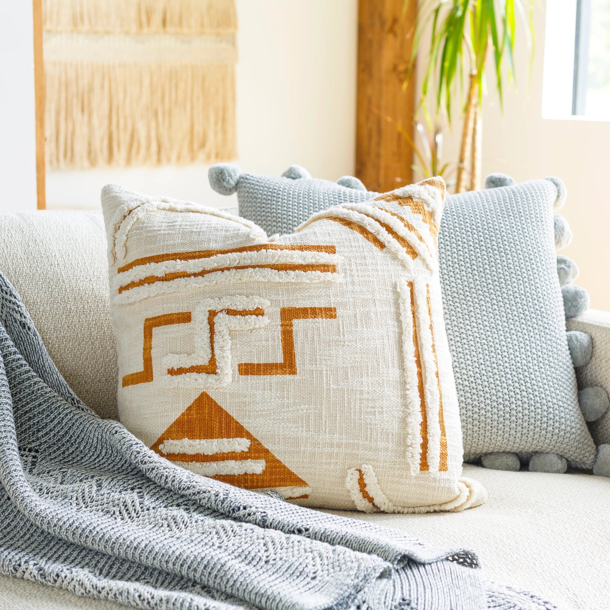 Azibo Pillow by Surya in medium green, cream. Made from front: 100% cotton, back: 100% cotton in a modern style.