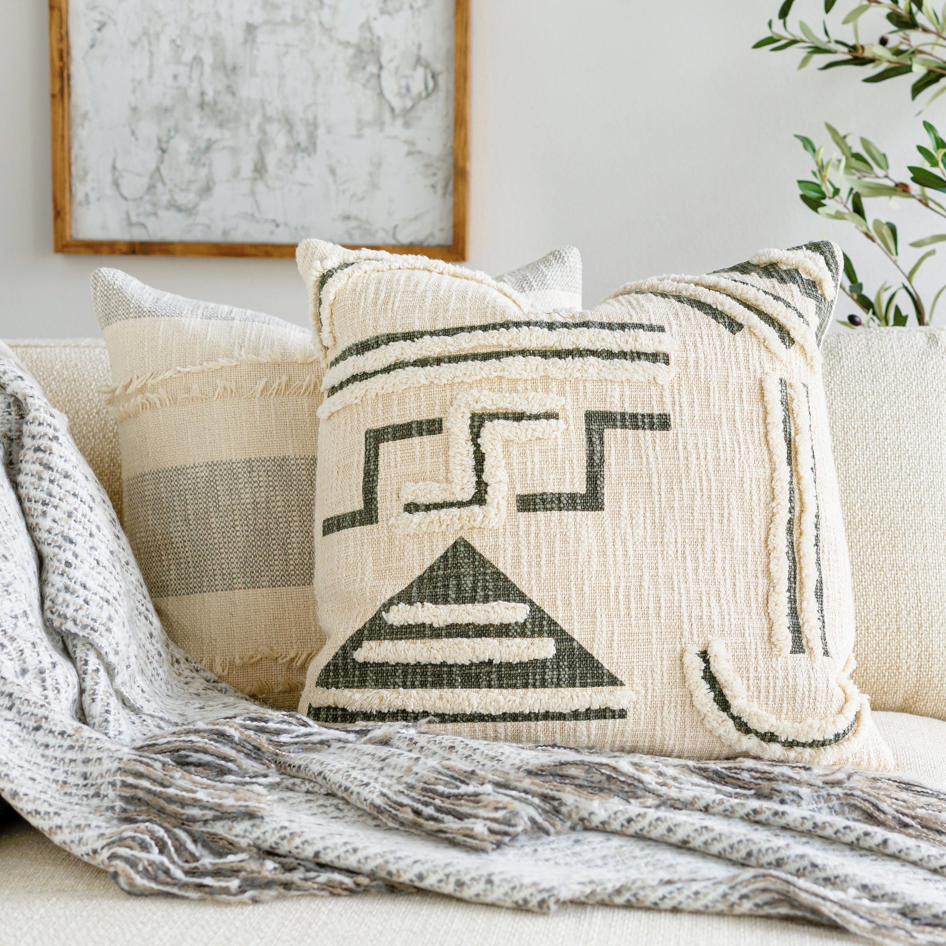 Azibo Pillow - 30981 by Surya in medium green, cream. Made from 100% cotton in a eclectic & global style.