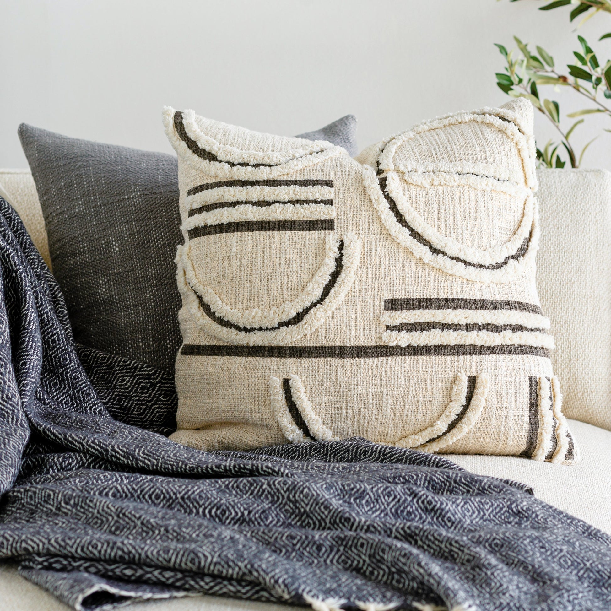 Azibo Pillow - 10416 by Surya in charcoal, cream. Made from 100% cotton in a eclectic & global style.
