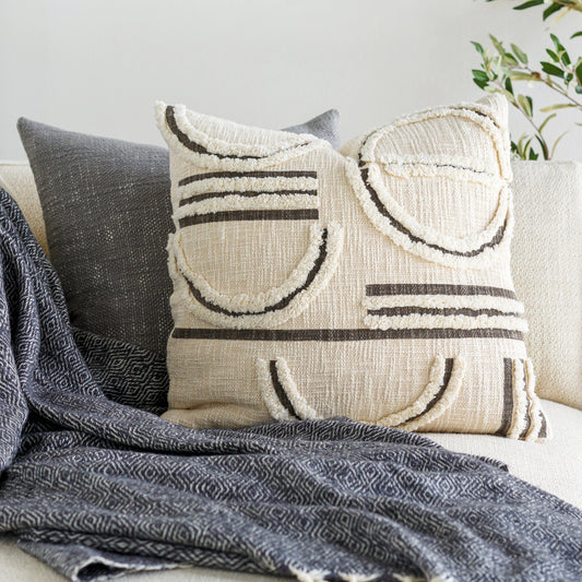 Azibo Pillow - 10416 by Surya in charcoal, light beige. Made from 100% cotton in a eclectic & global style.