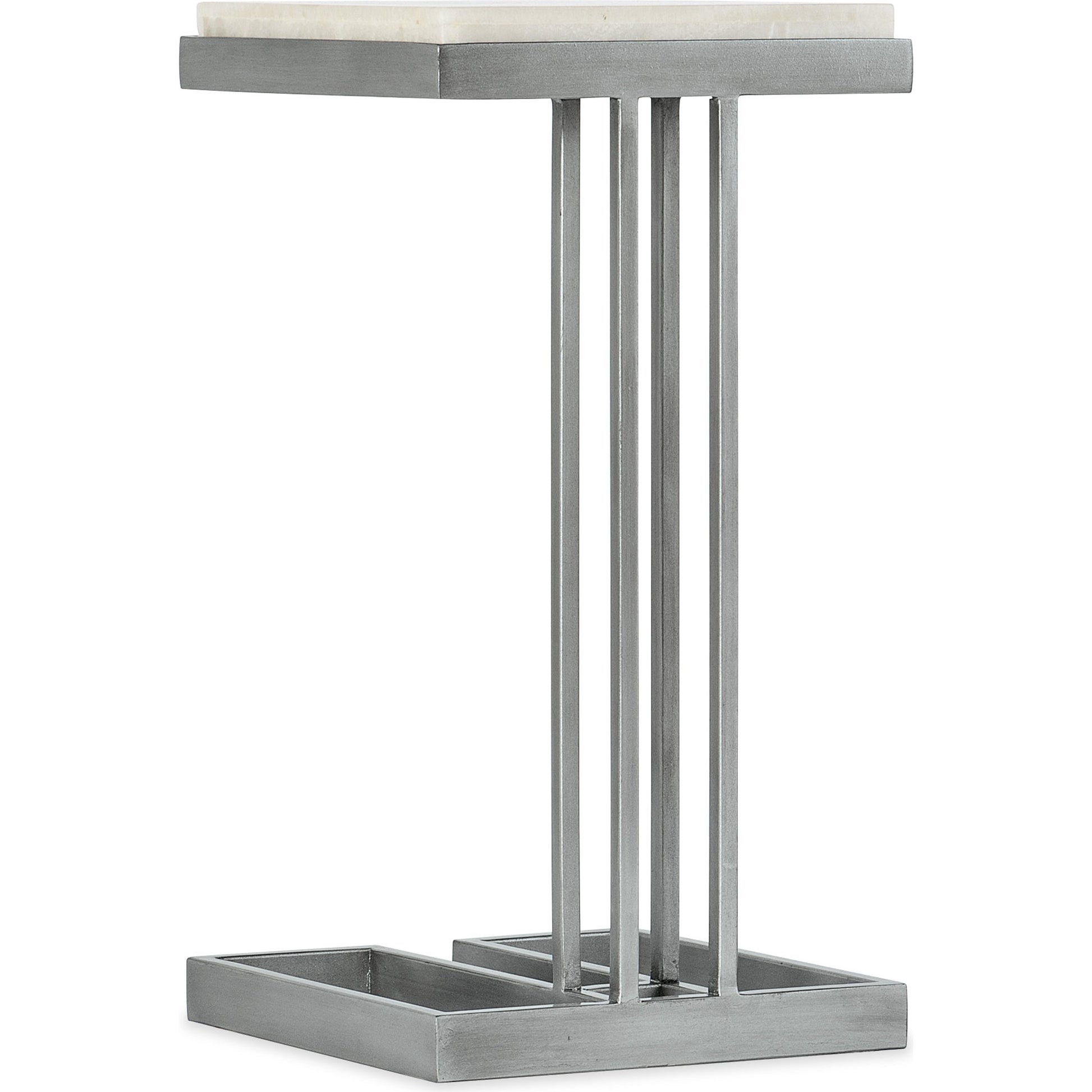 Melange Marin Drink Table by Hooker Furniture in silver. Made from tumbles white onyx with carbon steel metal in a transitional style.