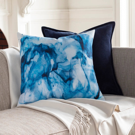 Azora Pillow - 27854 by Surya in silver gray, blue, pale blue, navy, aqua, white. Made from 100% polyester in a eclectic & global style.