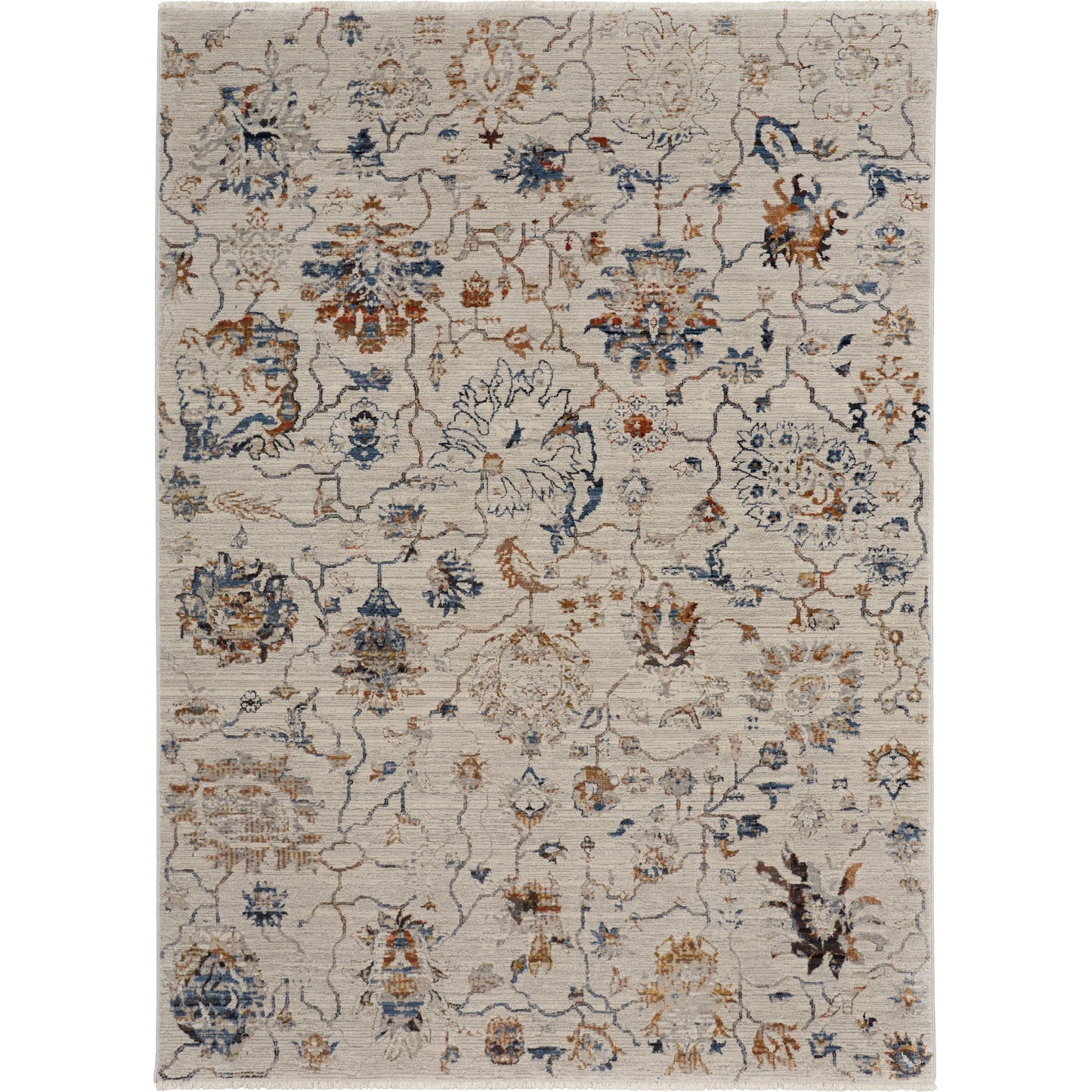 000 SI-1942686,SI-2006824 | Primary Silo | Kaia Transitional & Botanical Rug - 39GPF by Feizy in ivory, orange, blue. Made from unique in a unique style.