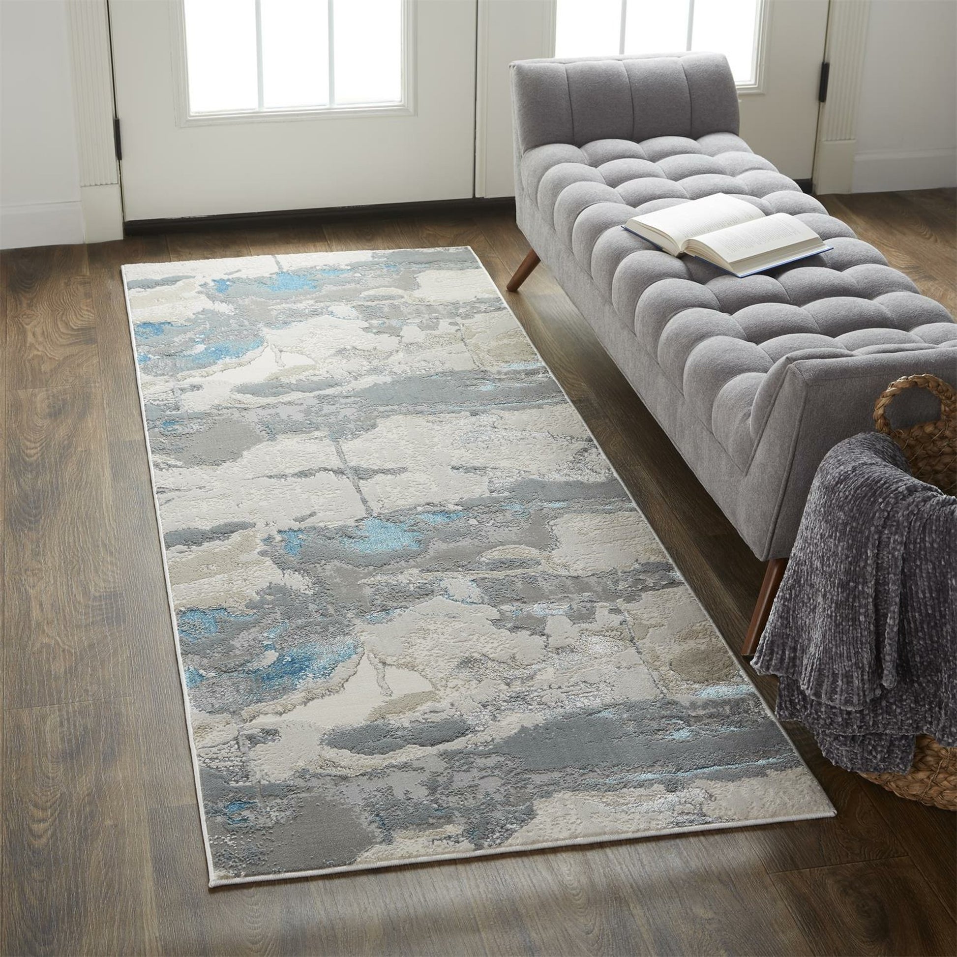 Azure Metallic Marble Rug - 3525F by Feizy in blue, gray. Made from polyester, polypropylene in a unique style.