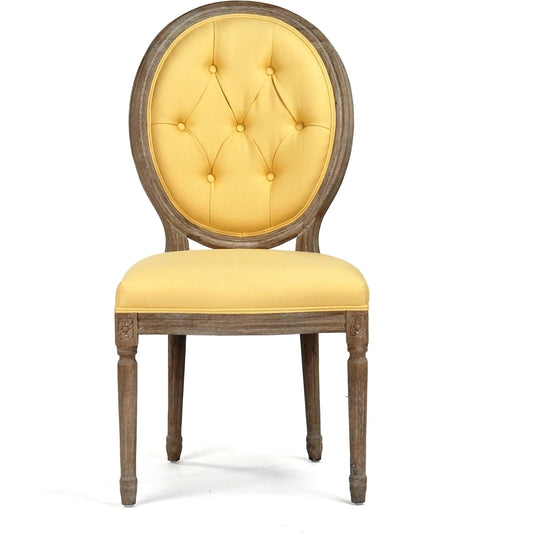 Medallion Tufted Linen Side Chair by Zentique in limed gray oak. Made from limed grey oak in a traditional style.
