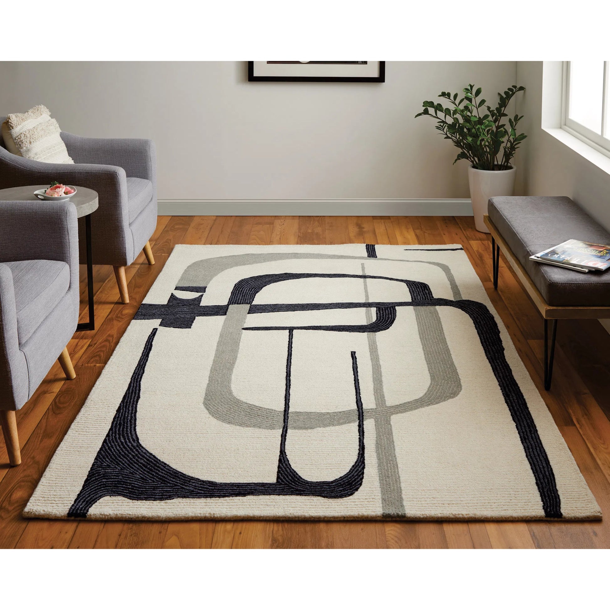 Maguire Transitional Rug - 8905F by Feizy in ivory, gray, black. Made from wool, nylon in a unique style.
