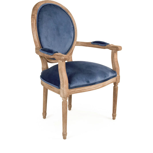 Medallion Velvet Arm Chair by Zentique in limed gray oak. Made from limed grey oak in a traditional style.