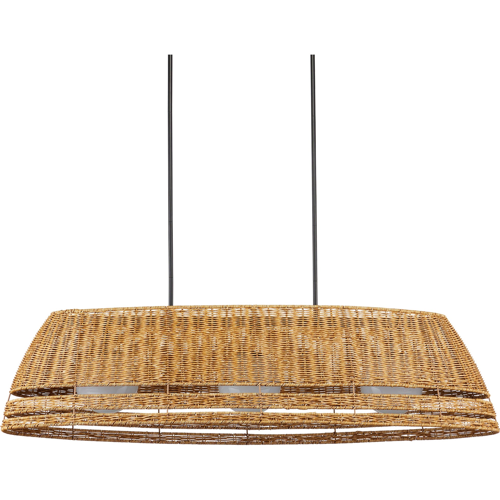 Barbary Oval Outdoor Chandelier by Currey and Company in natural, black, frosted white. Made from all-weather wicker, metal, glass in a rustic style.