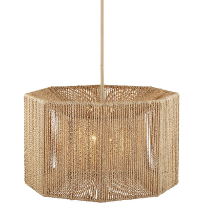 Mereworth Rope Chandelier by Currey and Company in beige, natural. Made from wrought iron, abaca rope in a coastal style.