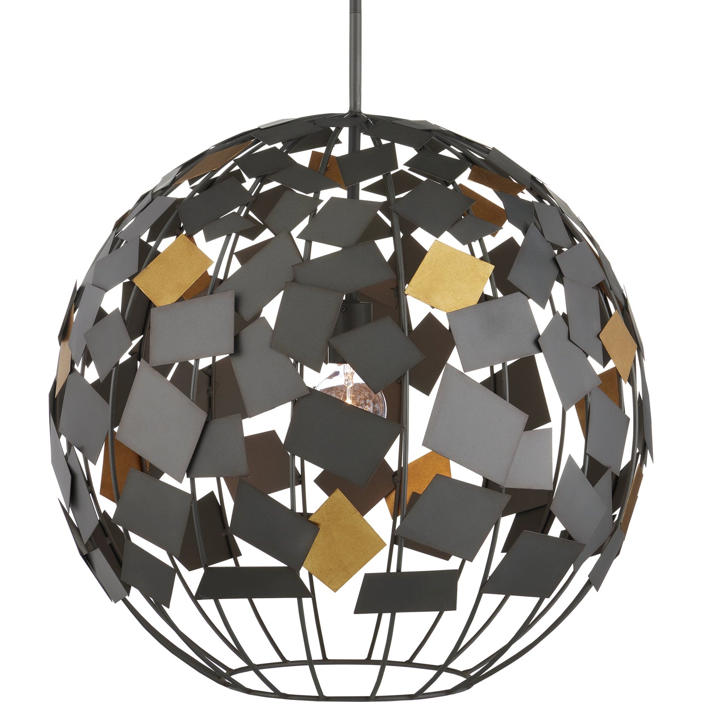 001 SI-2007819 | Primary Silo | Moon Night Orb Chandelier by Currey and Company in hiroshi gray, contemporary gold leaf. Made from wrought iron in a modern style.