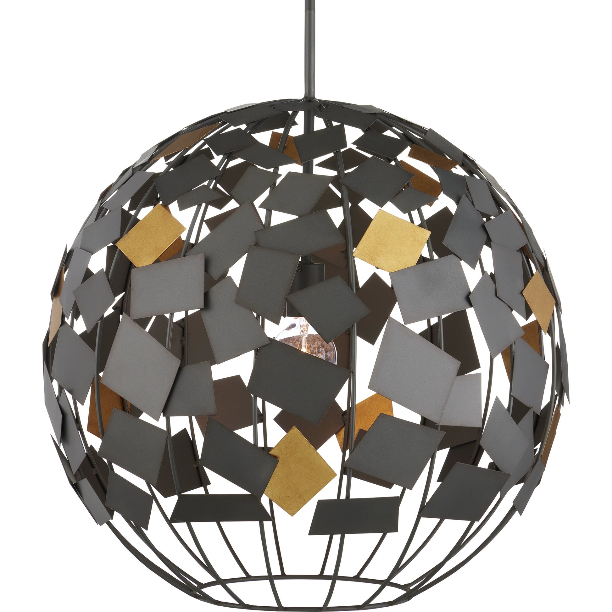 Moon Night Orb Chandelier by Currey and Company in hiroshi gray, contemporary gold leaf. Made from wrought iron in a modern style.