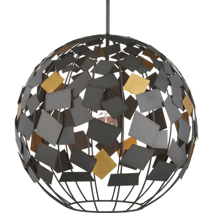 Moon Night Orb Chandelier by Currey and Company in hiroshi gray, contemporary gold leaf. Made from wrought iron in a modern style.