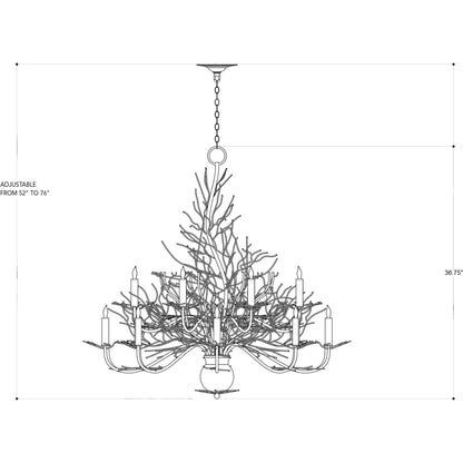 Seaward Chandelier by Currey and Company in white coral, natural sand. Made from wrought iron in a coastal style.
