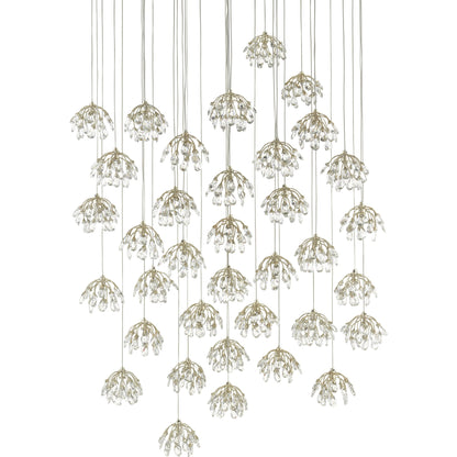 Crystal Bud Pendant by Currey and Company in painted silver, contemporary silver leaf. Made from crystal, wrought iron in a transitional style.