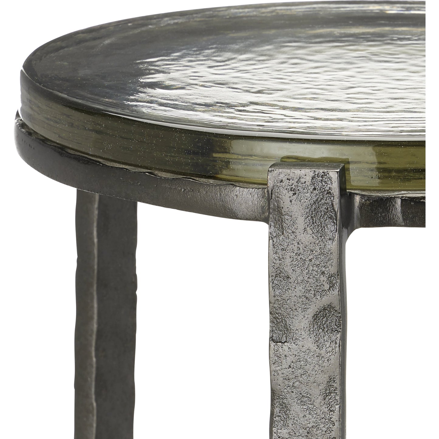 005 SI-2133829 | Closeup | Acea Drinks Table by Currey and Company. Made from cast aluminum, cast glass in a modern style.