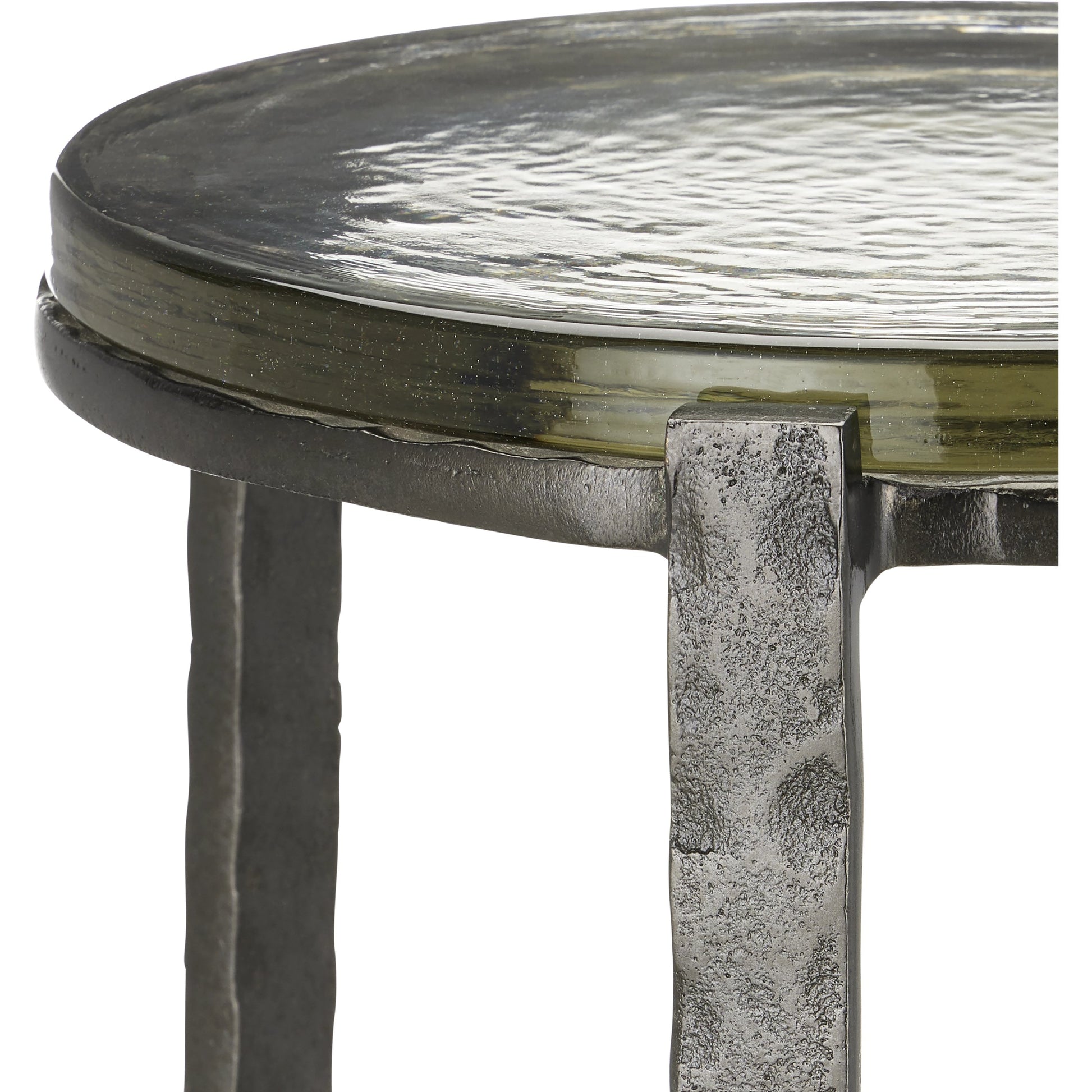 Acea Drinks Table by Currey and Company. Made from cast aluminum, cast glass in a modern style.