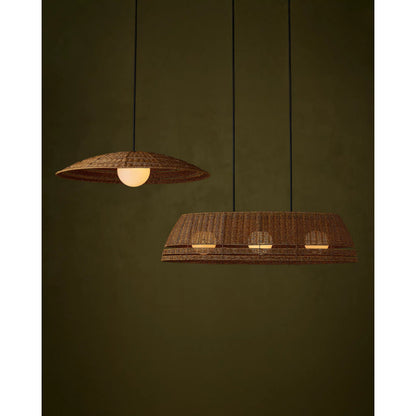 Barbary Oval Outdoor Chandelier by Currey and Company in natural, black, frosted white. Made from all-weather wicker, metal, glass in a rustic style.