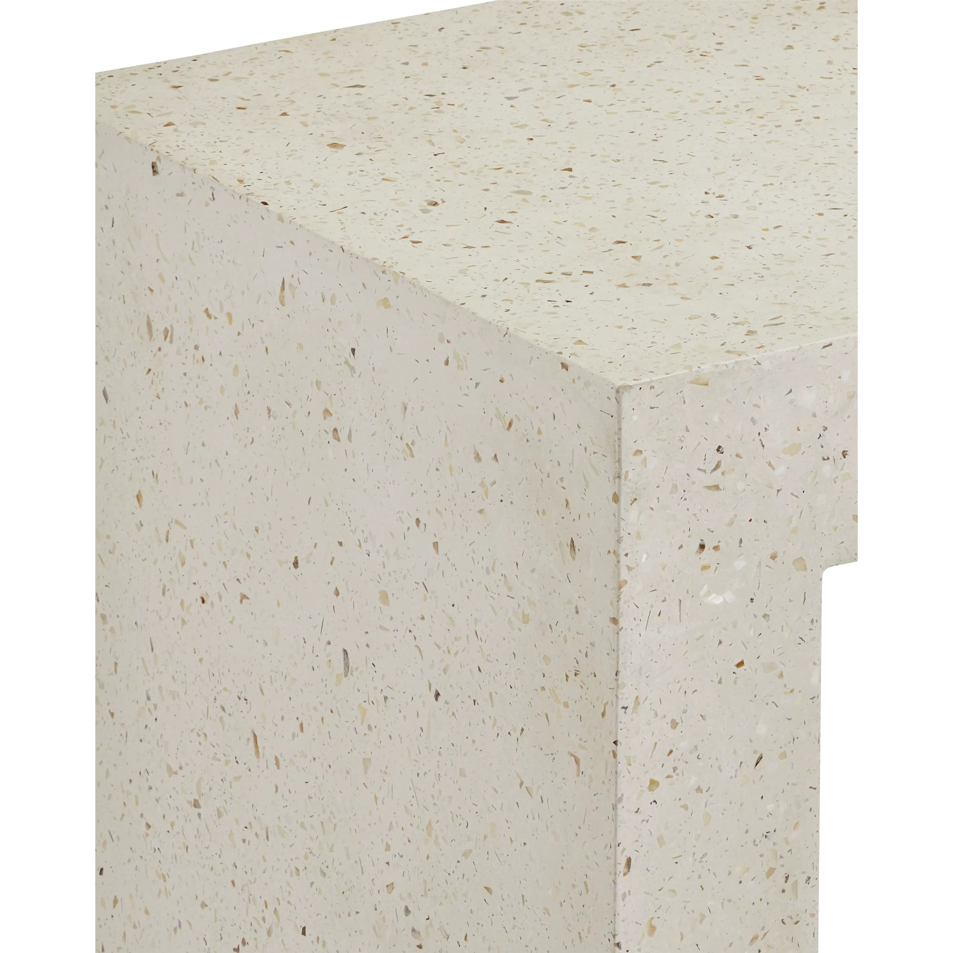 Carson Accent Table by Currey and Company in ivory terrazzo. Made from concrete, stone, shell in a modern style.