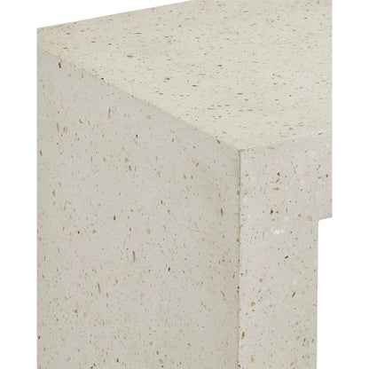 Carson Accent Table by Currey and Company in ivory terrazzo. Made from concrete, stone, shell in a modern style.