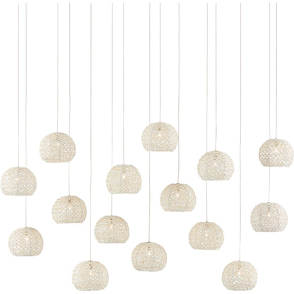 Piero Rectangular 15-LIGHT Multi-Drop Pendant by Currey and Company in white, painted silver. Made from metal in a coastal style.