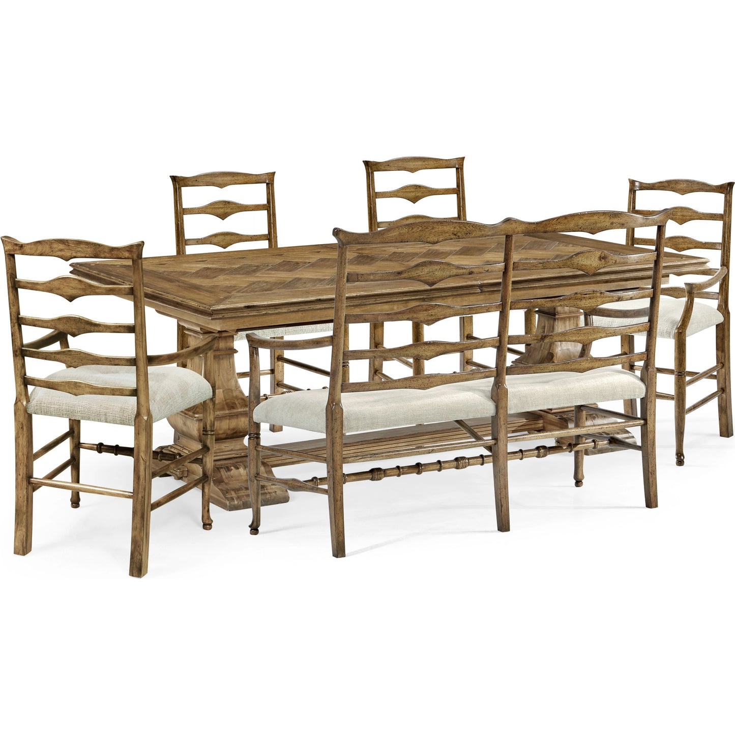 002 SI-1991020 | Additional Silo | Casual Accents Medium Driftwood Parquet Top Dining Table by Jonathan Charles in medium brown driftwood. Made from acacia in a modern style.