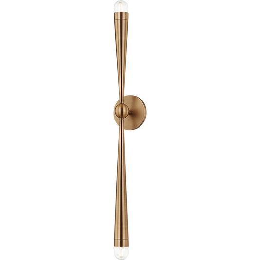 Keanu 2 Light Wall Sconce by Troy in patina brass. Made from brass in a modern style.