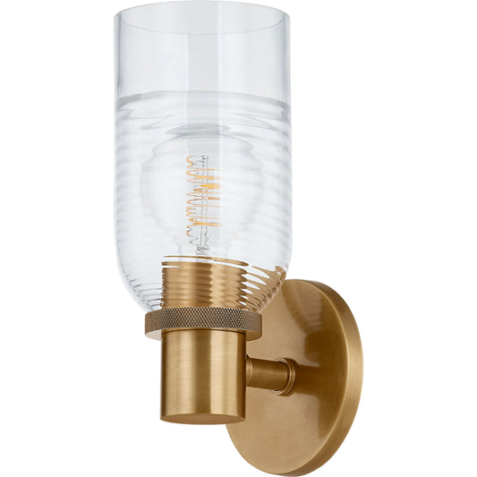Redding Single Wall Sconce by Troy in patina brass. Made from steel in a unique style.