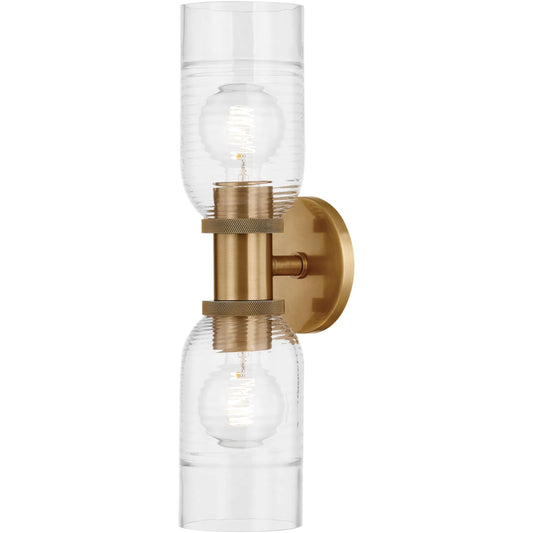 Redding Double Wall Sconce by Troy in patina brass. Made from steel in a unique style.