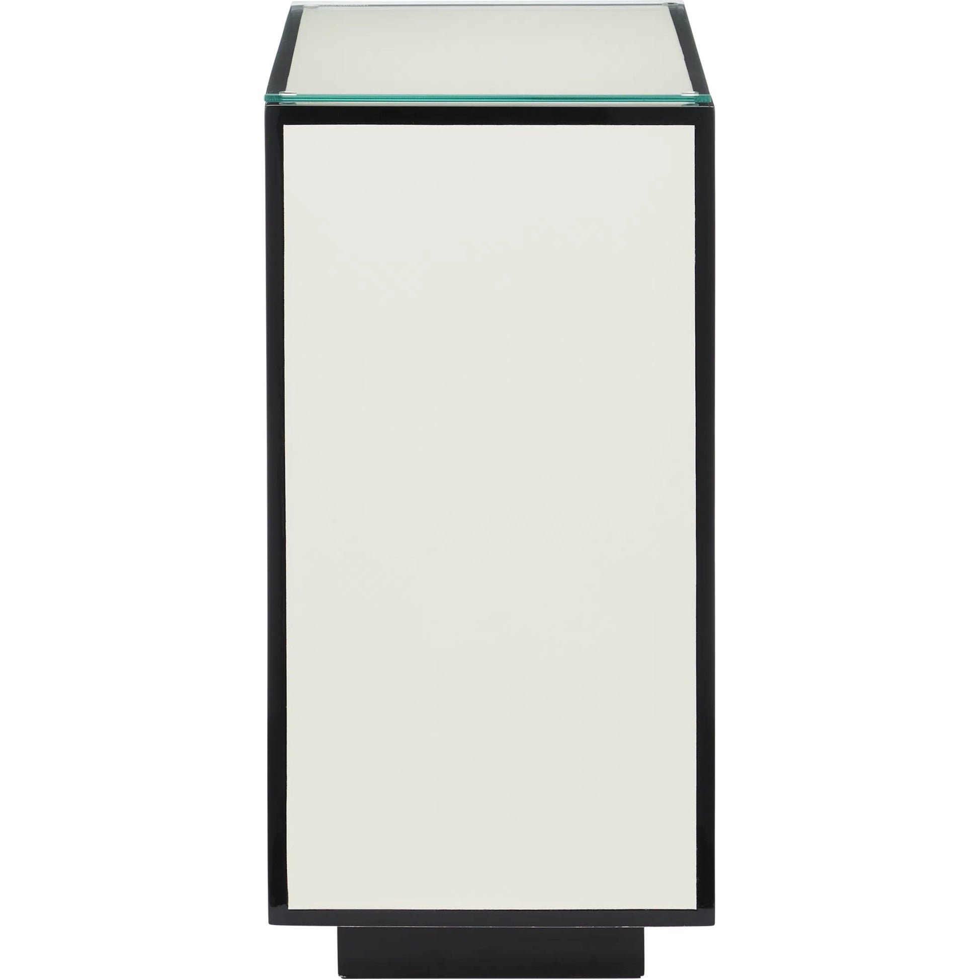 Ivory Lacquer Side Table by Currey and Company in white, black, clear. Made from engineered wood, glass in a modern style.