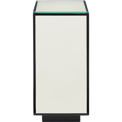 Ivory Lacquer Side Table by Currey and Company in white, black, clear. Made from engineered wood, glass in a modern style.